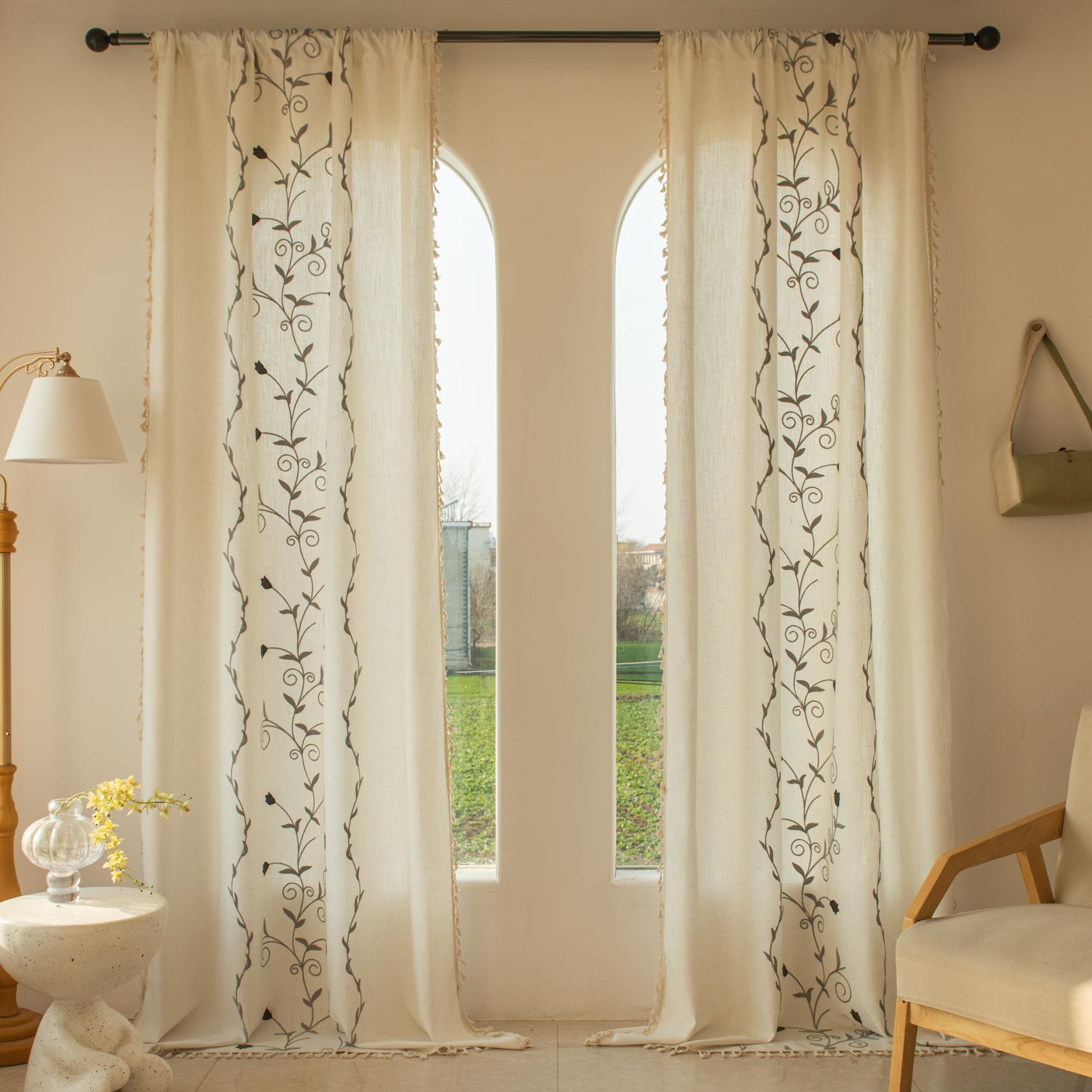 郁香流韵花卉植物装饰地中海风法式装饰纱帘客厅卧室遮光穿杆窗帘