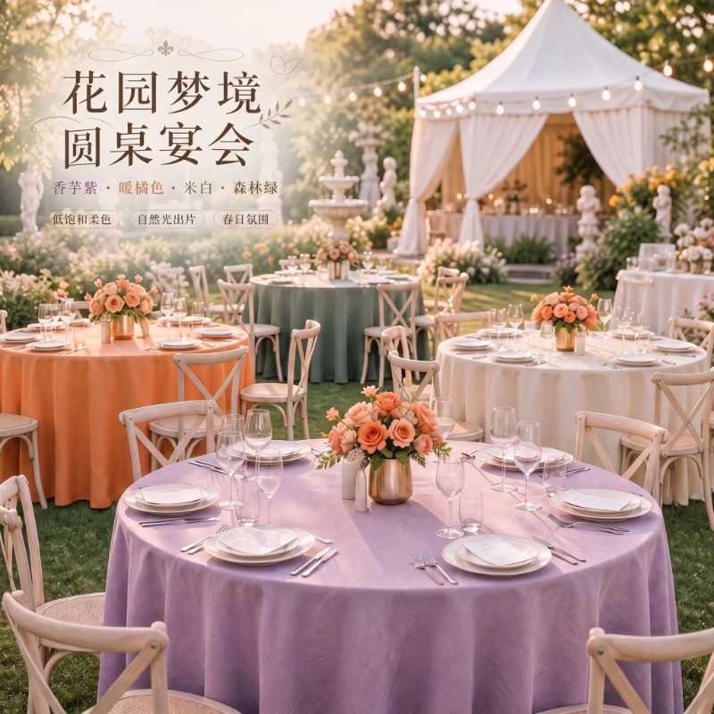 法式花园梦境香芋紫圆桌宴会桌布
