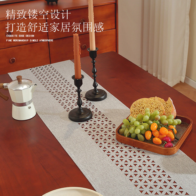 灰色简约纯色素色桌旗美式创意镂空简约餐旗垫桌布茶几布桌布茶几
