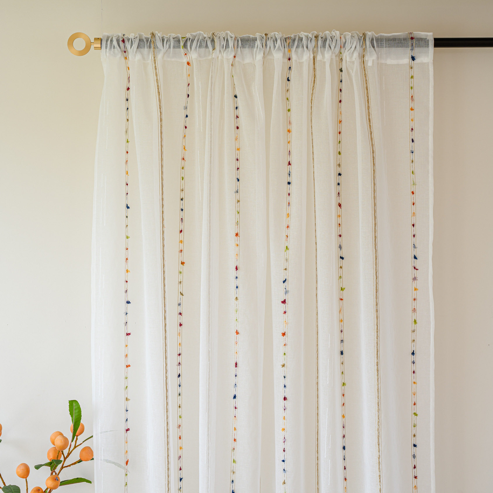 口袋免打孔窗帘半帘纱帘彩虹日式小清新隔断门帘厨房遮丑咖啡短帘