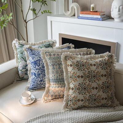 波西米亚复古美式提花多色油画沙发抱枕床头靠客厅靠枕椅子不含芯