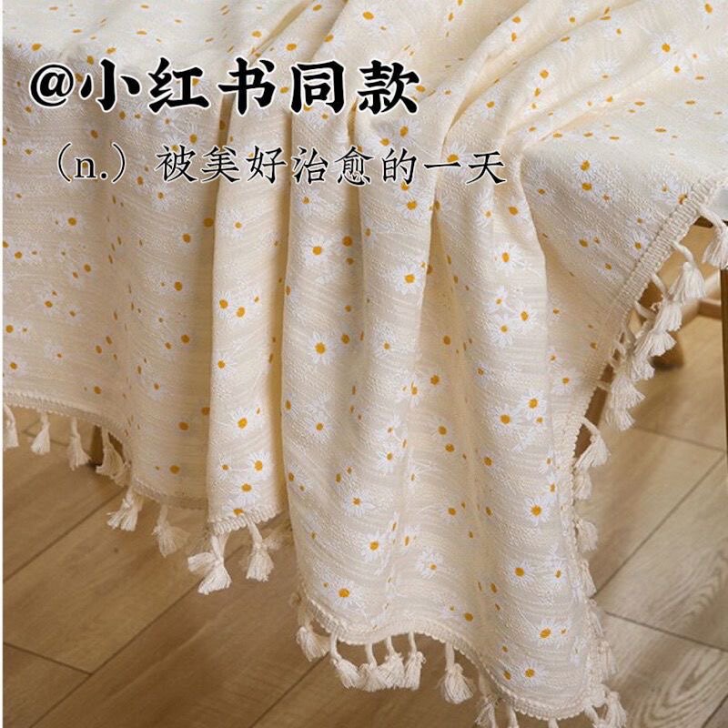跨境网红田园小雏菊花餐桌布日式纯棉麻茶几印花台布韩国ins盖巾