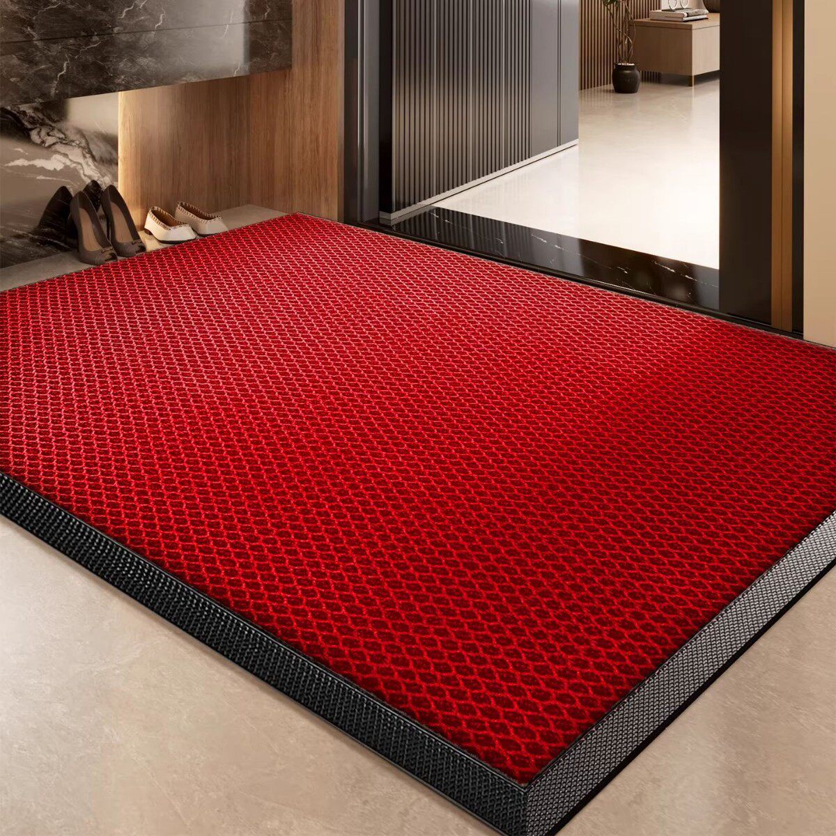 入户地垫防滑耐脏脚垫子门口进门蹭土门垫室外加厚地毯红色弹力丝