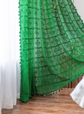 墨绿色透光复古镂空公主帘编织田园北美式摄影装饰民族风钩花窗帘