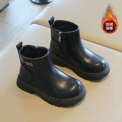 女童靴子2025新款秋冬小女孩公主马丁靴真皮宝宝洋气软底中筒短靴