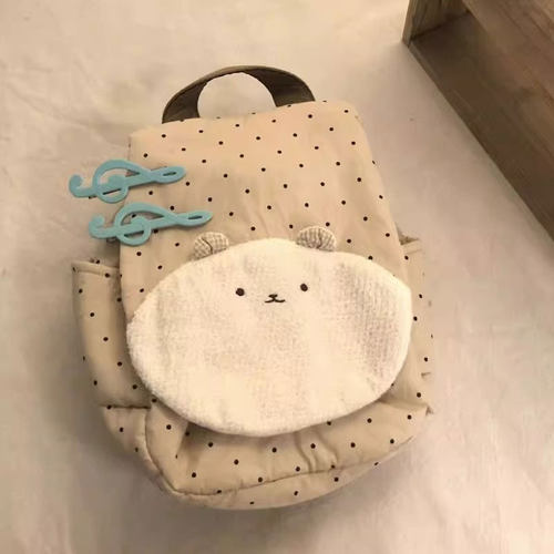 波点熊背包学生上课百搭可爱卡通双肩包2025新款简约通勤小书包