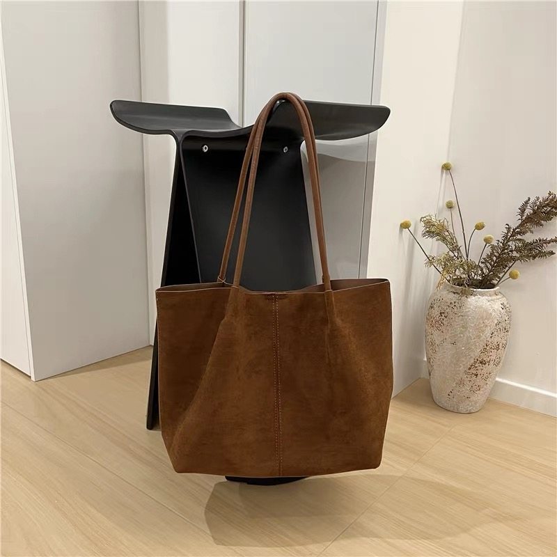 大容量手提单肩包秋冬新款麂皮绒简约百搭托特包复古绒面腋下包包