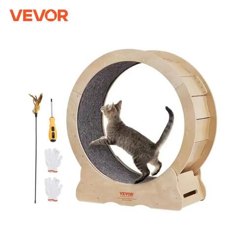 Cat Exercise Wheel Natural Wood Silent Running Toy Treadmill