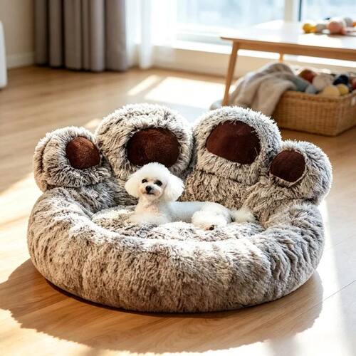 Cute Bear?Paw Pet Sofa Bed Soft Fluffy Cozy Sleeping Cushion