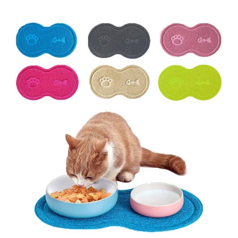 Cloud Shape Pet Cat Dog Feeding Mat Pad Solid Paw Fishbone P