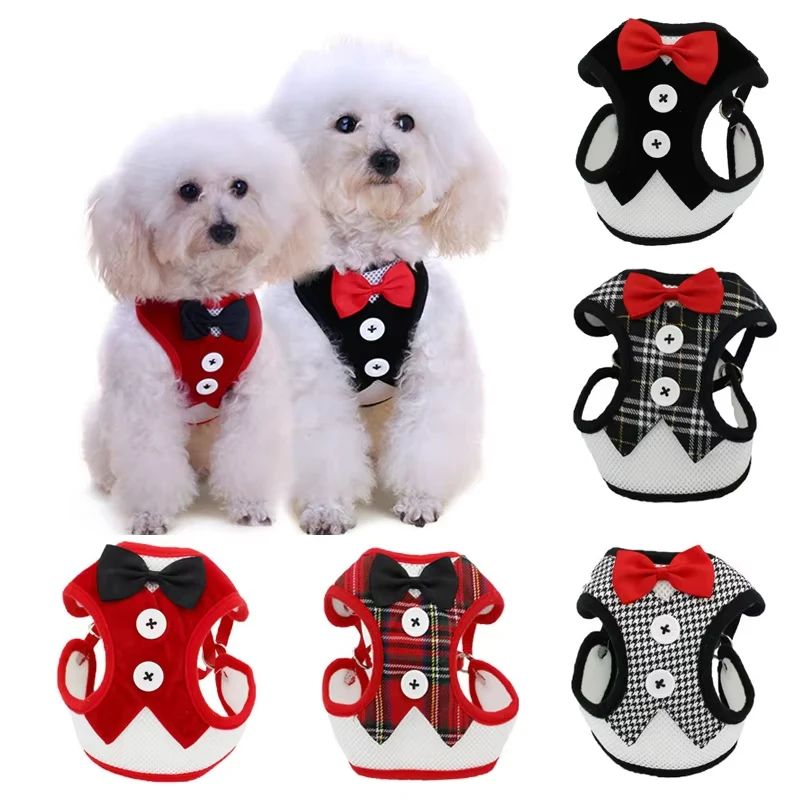 Elegant Bowtie Dog Harness Vest with Leash Cat Harness Leash