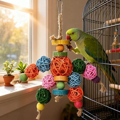 Rattan Ball Bird Toy Grab Bite Toy Stand Grinding Teeth Hang