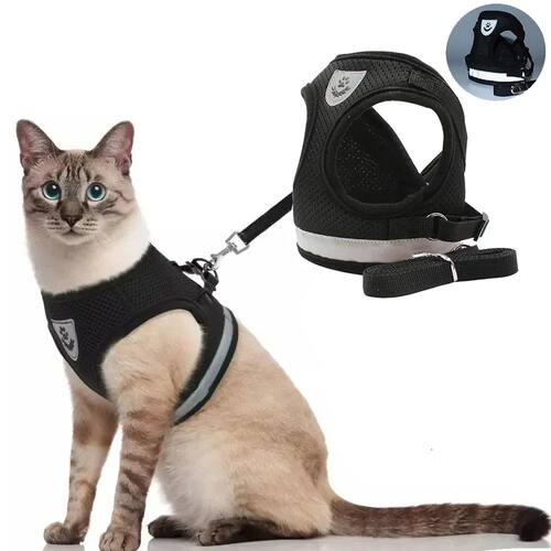 Cat Harness Lead Leash Set Reflective Escape Proof Pet Mesh