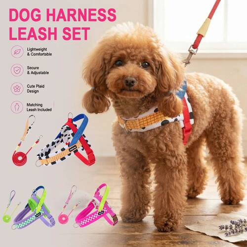 Small Dog Harness and Leash Set,Saddle Style Plaid Puppy Ves