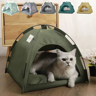 Pet Tent Bed Removable Cat Sofa Basket Canvas Semi-enclosed