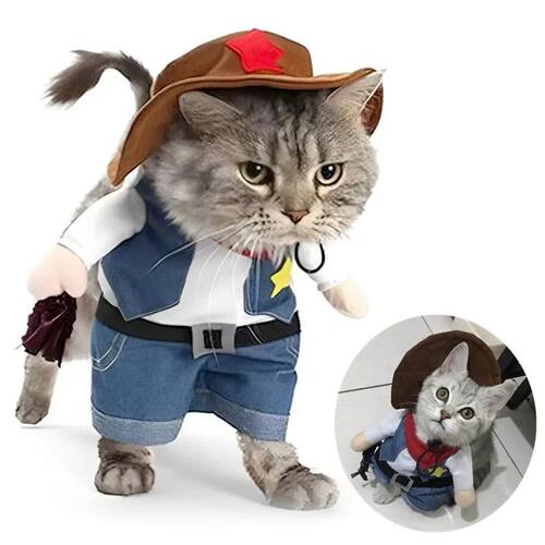 Pet Dog Cat Costume Cowboy Jeans Hoodie Shirts Halloween Cos