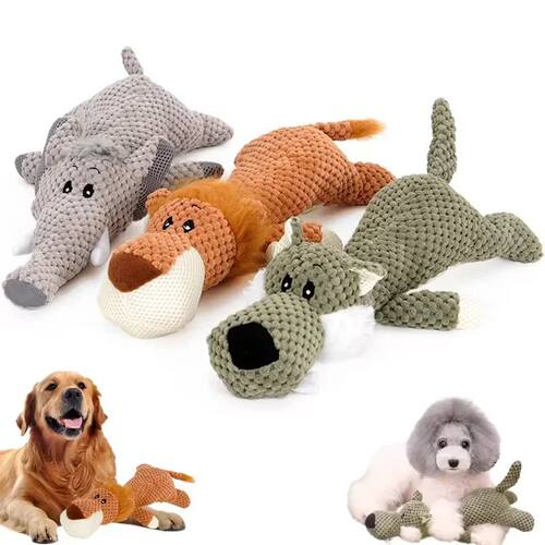 Large Dog Toy Bite-Resistant Sound Plush Toy Lion Wolf Eleph