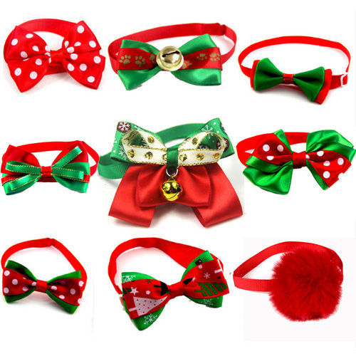 New Year Dog Bow Tie Christmas Footprint Bell Collar Small D