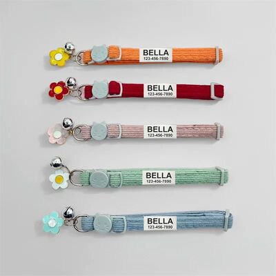 Customized Pet ID tag Corduroy Cat collar Breakaway Cute Nec