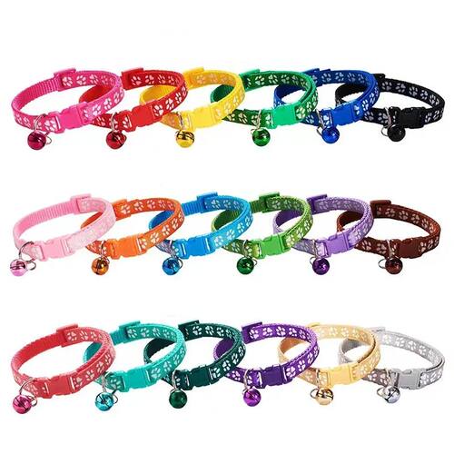 1/6/18pcs Pet Collar With Bell Footprints Colorful Dog, Dog,