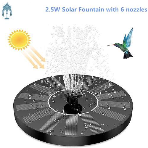 1.5W Solar Fountain Pump, with 6 nozzles Solar Bird Bath Fou