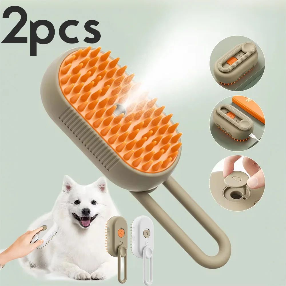 1~2pcs Steam Pet Brush 3-in-1 Massage Dog Steamy Brush Spray
