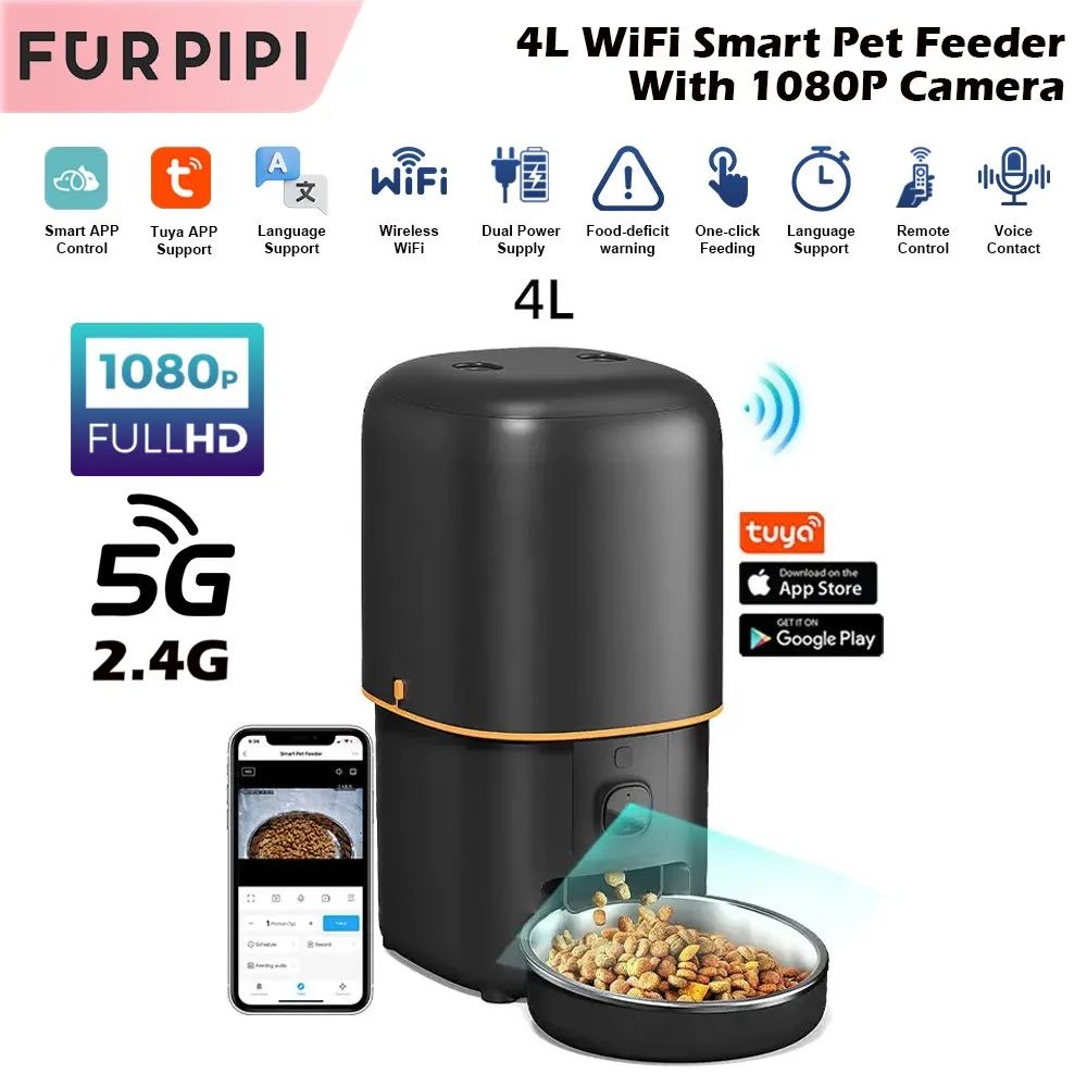 Automatic Cat Feeder Camera Pet Smart Cat Food Kibble Dispen