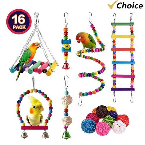 16 Packs Toy Set for Parrots Variety of Toys for Bird Cage A