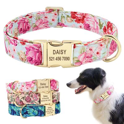 Personalized Floral Dog Collar Small Medium Dog Pet ID Colla