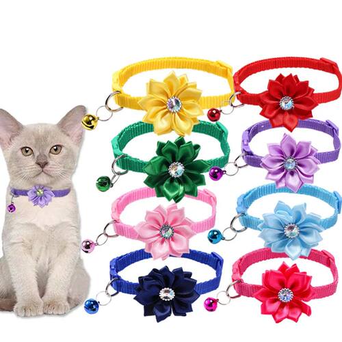 Floral Bow Pet Collar with Bell - Cute Cat Collar & Dog Neck