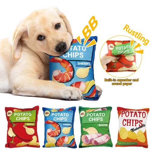 Funny Dog Toys Crisps Plush Filled Pets Squeaky Chew Toy Bit