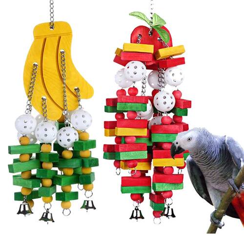 Pet Bird Chewing Toy Colorful Wooden Blocks Acrylic Beads Pa