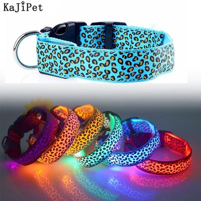 Leopard LED Dog Collar Luminous Glowing Collar For Dogs Pet