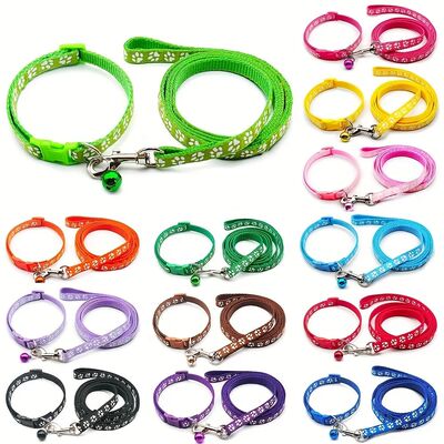 Adorable Paw Print Dog Collar and Leash Set - Durable Nylon,