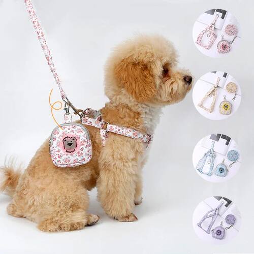 Pet Harness Leash Set Floral Dog Backpack Chest Harness Size