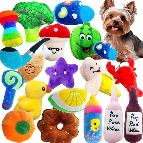 Pet Dog Toys Plush Chew Toy Soft Banana Bone Vegetable Fruit