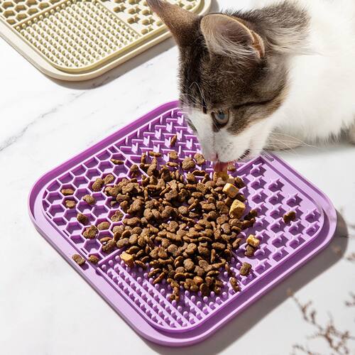 1PC-Silicone pet lick mat; pet slow feed bowl pad with sucti