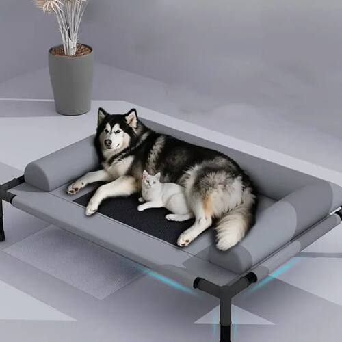 Cooling Dog Cot Bed with Pillow Breathable Mesh Washable Pet