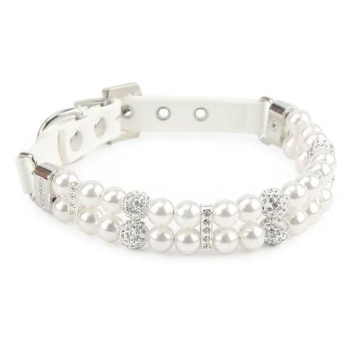 Pet Dog Pearl Collar PU Leather Necklace Artificial Pearl Rh