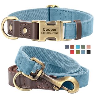 Personalized Dog Collar Leash PU Leather Dog Collars With Wa