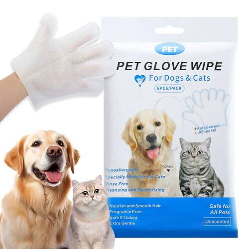 6Pcs Pet Wipes Gloves Free Cleaning Dog & Cat Wipes Puppies