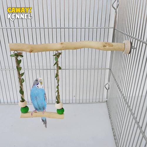 Wood Parrot Stand Pole Double Layer Swing Toy for Bird Tiger