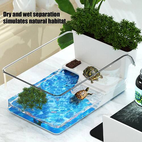 Turtle Tank with Basking Area, Transparent Reptile Terrarium