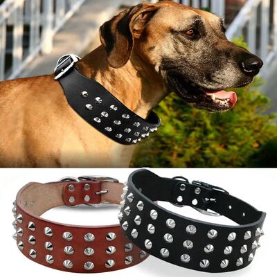 Genuine Leather Dog Collar for Large Dogs Cool Rivets Studde
