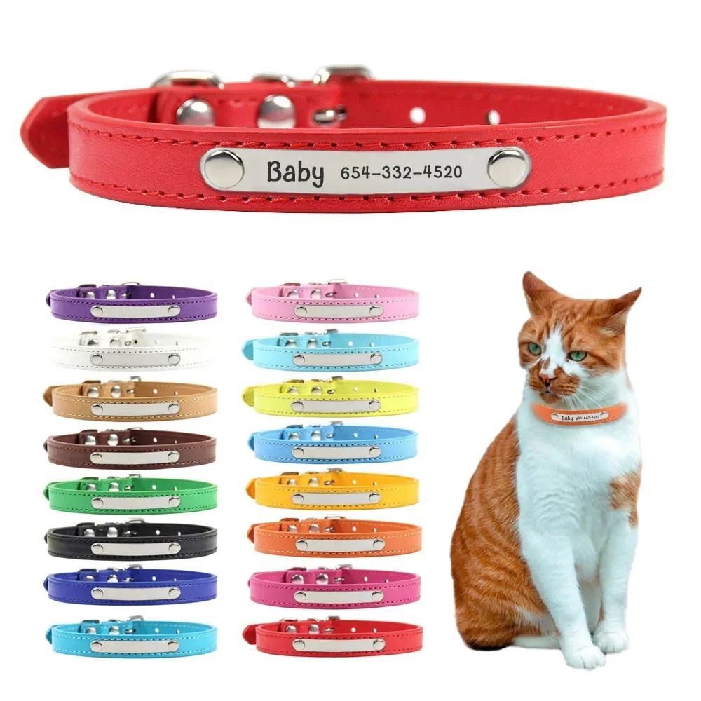 PU Leather Cat Collar Personalized Kitten Collar ID Name Eng