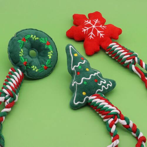 Christmas Holiday Style Durable Squeaky Pet Rope Toy Bite Re