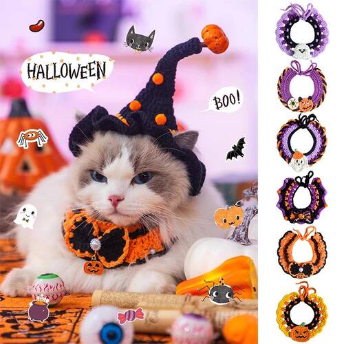 Halloween Cat Costume Collar Dog Clothing Pet Scarf Collar C