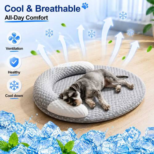 Summer Ice Silk Cooling Dog Bed Oval Breathable Heat Dissipa