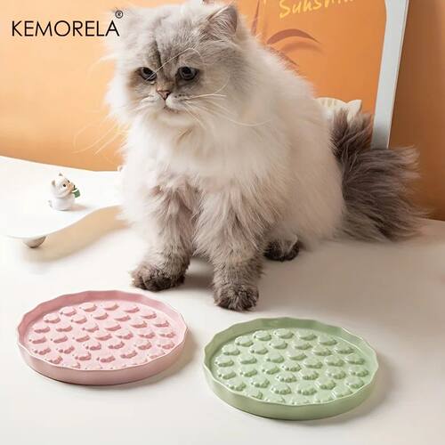 KEMORELA Ceramic Slow Feed Cat Bowl - Paw Design Pet Food Di