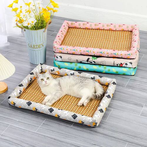 Pet Cat Bed Mat Rattan Woven Cat Sleeping Mat Sofa Bed Summe
